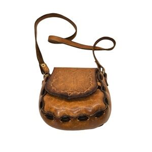 Handmade Leather Crossbody Bag Boho Western Tooled Brown Small Pouch